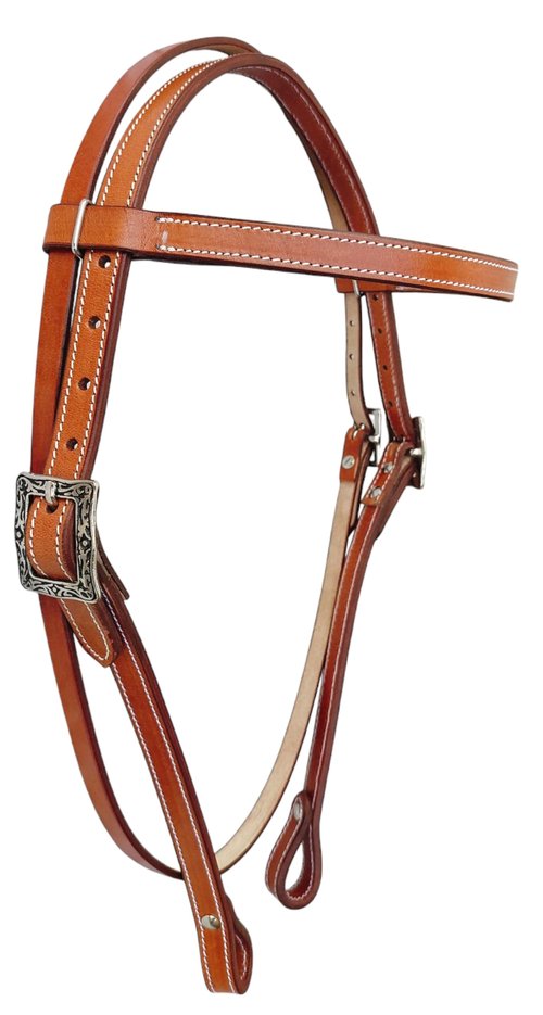 WEMBILS Western Leather Latigo Browband Headstall Double Stitched Brown Bridle for Horse, Equestrian Gifts for Horses (Tan)
