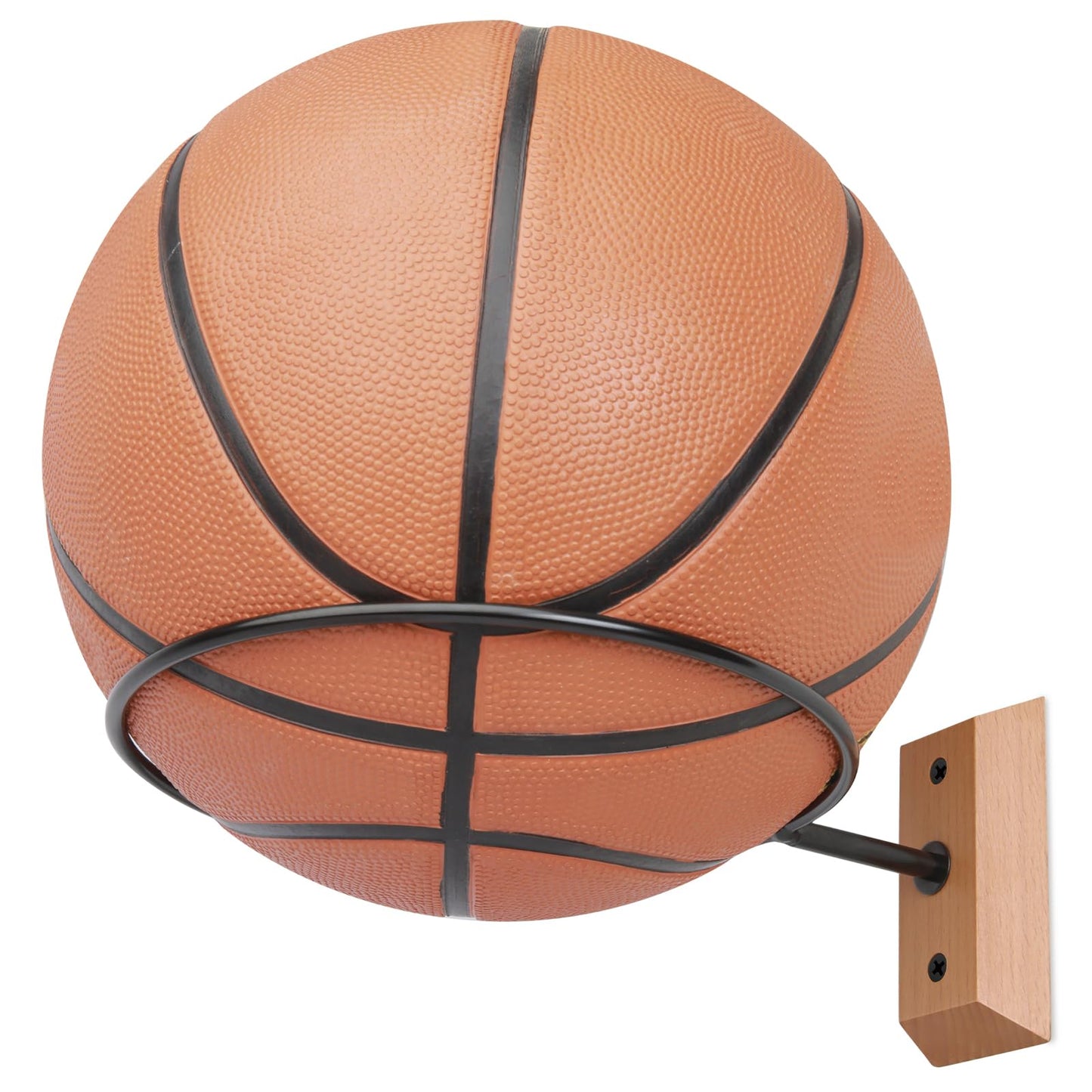 VIVTOB Basketball Holder Wall Mount, Holds Basketball, Football, Soccer Ball, Volleyball, Wall Mount Ball Holder for Room Decor, Sports Storage Stand (Beech Wood, 1 Pack)