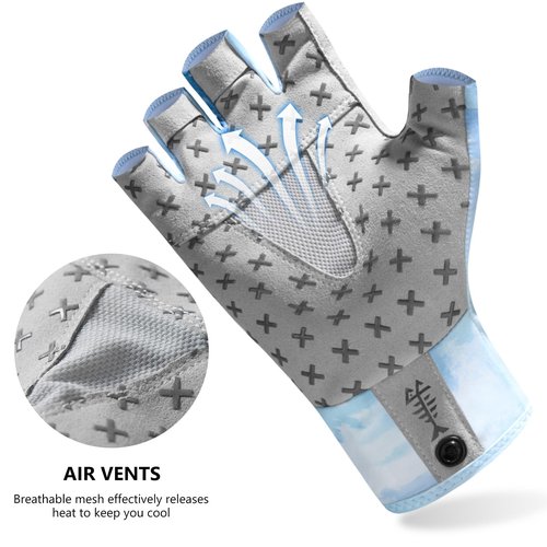 BASSDASH Unisex UPF 50+ Half Finger Sun Gloves Fingerless Breathable UV Protection for Fishing Hiking Kayaking Rowing FG02