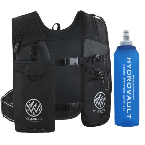 WildRidge Performance - Running Hydration Vest | Mens & WomensRunning Vest | Reflective Vest Running | 7 Pocket Storage with 17oz Flask |Secure Phone Holder | Adjustable Lightweight Black Neoprene.