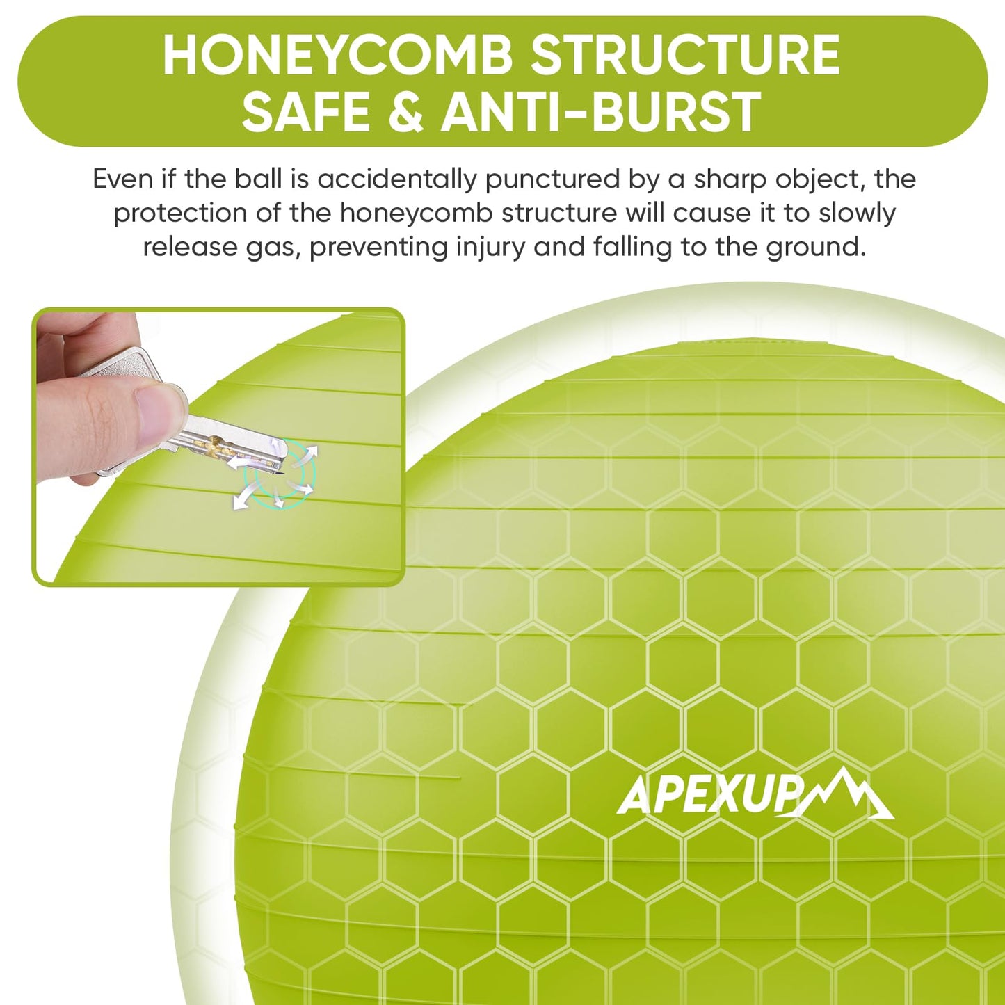 APEXUP Yoga Ball, 660 lbs Anti-Burst Exercise Ball with Pump, 5 Sizes (XXL(31"~34") 85cm, Green)
