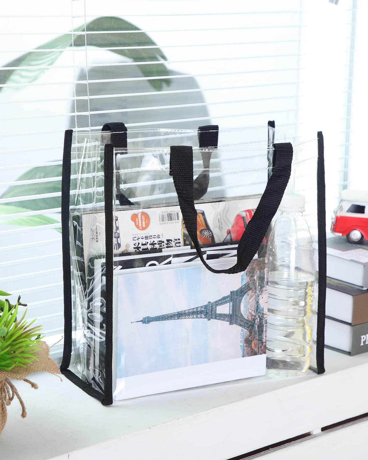 6 Packs Stadium Approved Clear Tote Bag Clear Plastic Tote Bags with Handles Clear Stadium Bag Clear Beach Bag Purse Transparent Bag See Through Tote Bag for Work Sports Concert 12 x 12 x 6 Inch