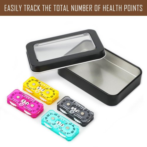 FIGURESLAB 4Pcs MTG Life Counter Twin Digits with Metal Box, Tracker Life Counter for Board Games, Compatible with Magic The gatering Accessories RPG D&D CCG TCG Tabletop Board Games