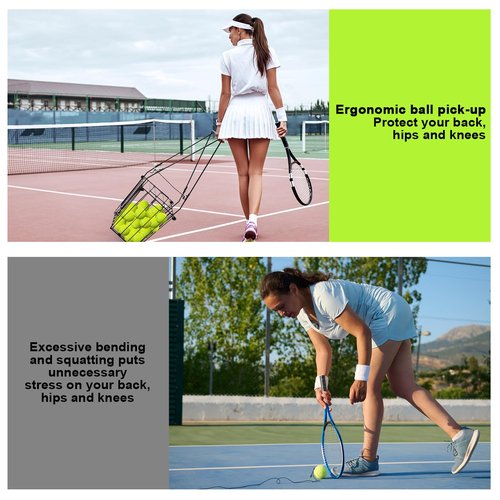 Portable Pickleball Tennis Ball Collector with Wheel, 90 Tennis Balls Capacity, Pickleball Retriever Basket Carrier Gatherer Picker Hopper Container