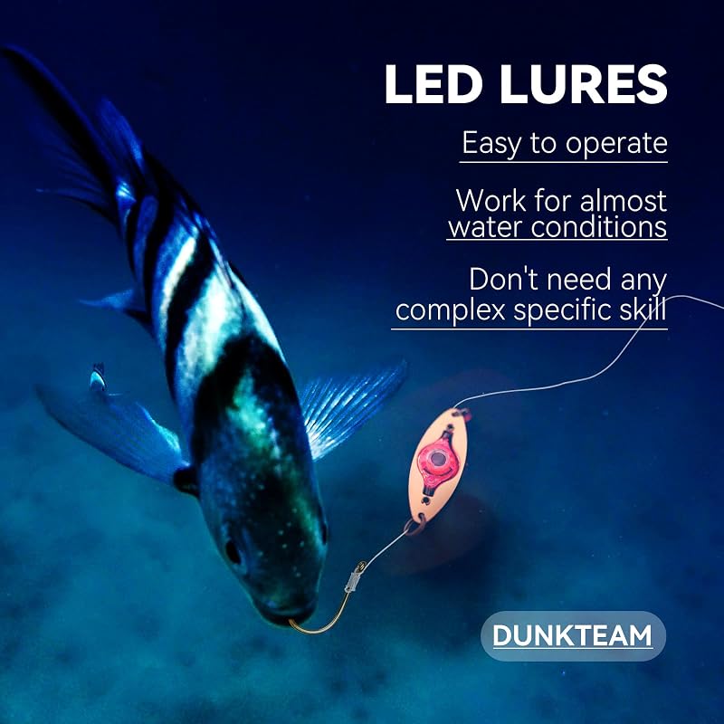 Spoon-L Size LED Underwater Fishing Lures - 5Pcs Deep Drop Lighted Bait Flashers (Fish Eye 360° Flash)