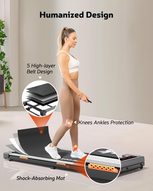 Walking Pad Treadmill, Under Desk Treadmill for Home and Office with Remote Control, Portable 2.5 HP Walking Jogging Running Machine in LED Display