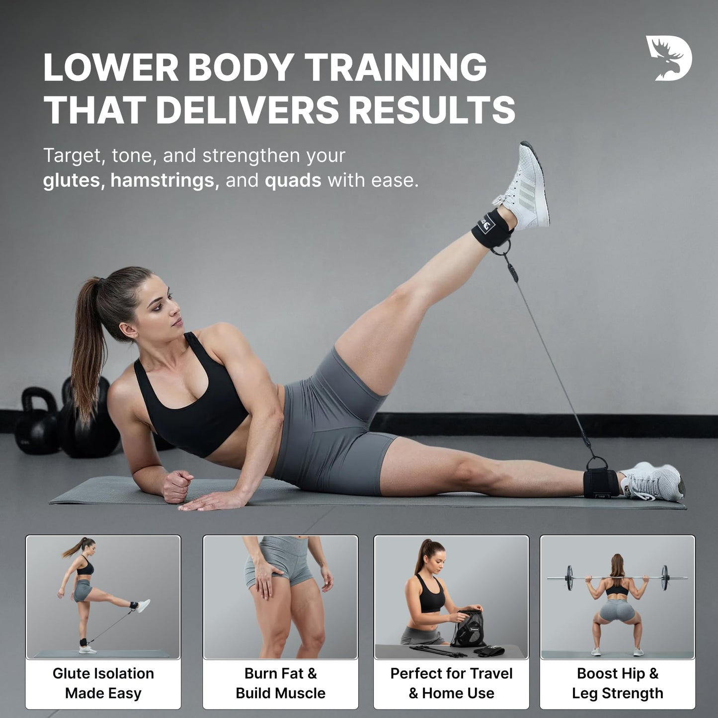 DMoose Fitness Ankle Strap with Tube Resistance Band for Cable Machines - Padded Ankle Cuff & Durable Tube Band for Glute Kickbacks, Leg Workouts, Hip Abduction, Resistance Training