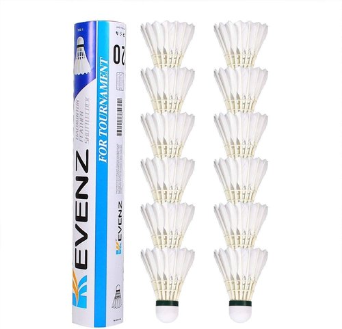 KEVENZ Goose Feather Badminton Shuttlecocks with Great Stability and Durability, High Speed Badminton Birdies,Pack of 12, White