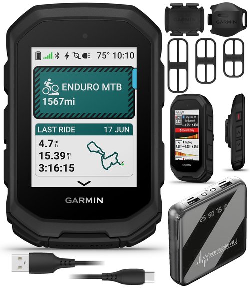 Garmin Edge MTB Rugged GPS Bike Computer with Mountain Bike Metrics, Trail & Topo Maps, Multi-Band GPS, Navigation, MTB Mounts + Garmin Bike Speed Sensor 2 & Cadence Sensor 2 + Wearable4U PowerBank