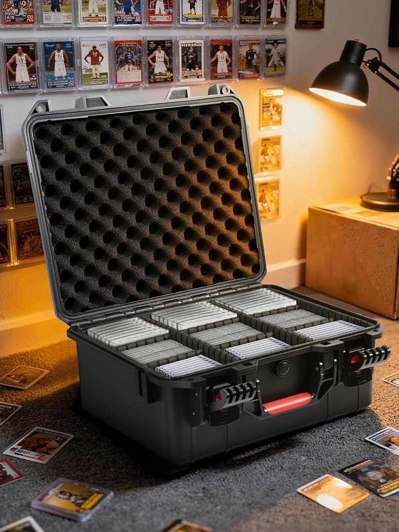 Heavy-Duty Trading Card Storage Box with 6 Adjustable Dividers, Waterproof IP67 Case Holds 600+ Cards