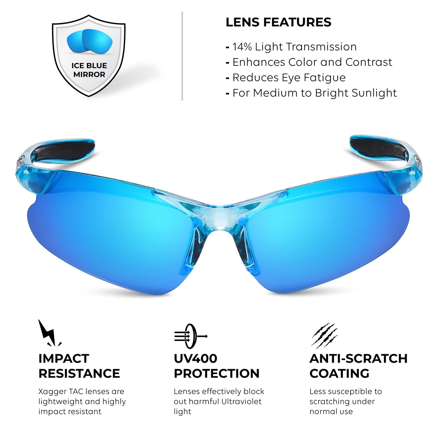 Xagger Kids Youth Polarized Sports Sunglasses for Boys Girls Baseball Softball Glasses TR90 Frame