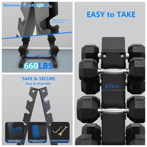 6 Tier Dumbbell Rack Stand Only, Steel A-Frame Dumbbell Weight Rack for Home Gym, 660 Lbs