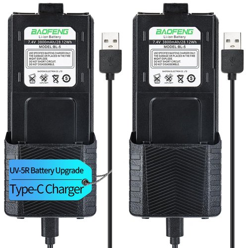 BAOFENG UV-5R Battery 3800mAh USB-C Charging Extended High Capacity Battery for UV5R BF-8HP UV-5R Series Radios with Type-C Charging Cable,2Pack