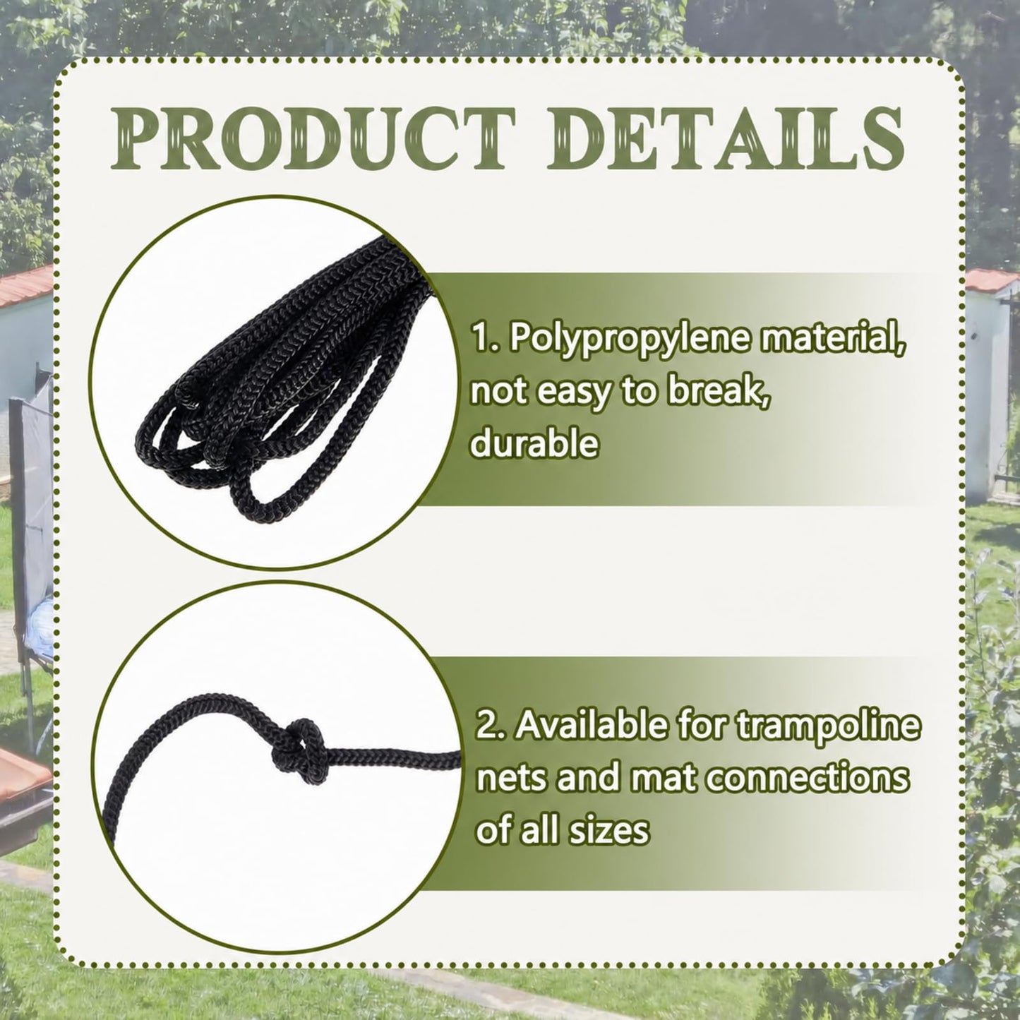 Fabbay 5 Pieces Trampoline Net Connection Rope 15 Feet/ 4.6 M Long, 5 mm/ 0.2 Inch Thick Braided Tie Down Rope Trampoline Replacement Parts Long Safety Trampoline Net Cords for Enclosure Nets, Black