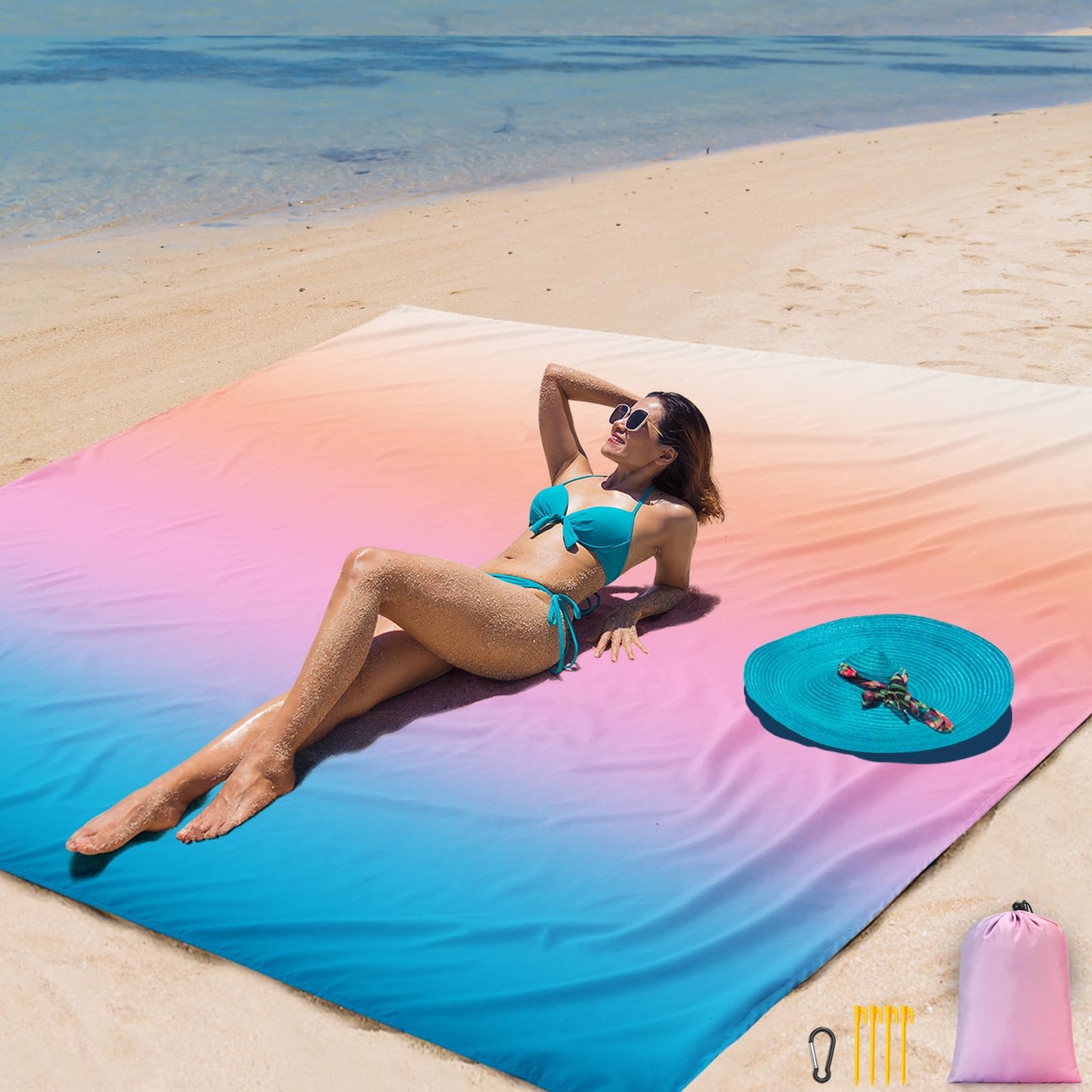 AISPARKY Beach Blanket Waterproof Sandproof Extra Large, Oversized Beach Mat, Quick Drying&Compact&Lightweight, Picnic Blankets Vacation Essentials for Outdoor Beach Camping (79" X 83" (4 Person))