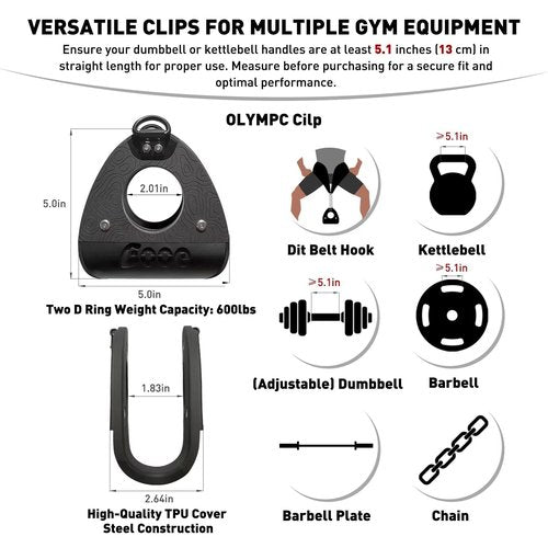Home Gym Clips - Load Dumbbells on Barbells, Convert to Landmine Attachment, T-Bar Row & Dip Belt Hook | Multi-Functional Weightlifting Clamps for Barbell, Functional Training & Home Gym Equipment