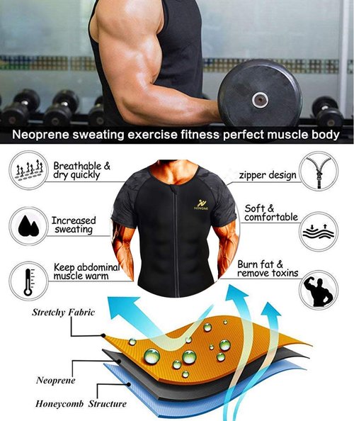 NINGMI Sauna Suit for Men Hot Sweat Suit Sauna Shirt Sweat Body Shaper Workout Neoprene Suit Zipper Short Sleeve