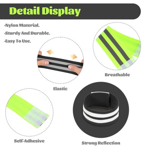 AOZUO 6Pcs High Visibility Reflective Bands, Elastic Ankle Straps Wristbands Reflective Arm Bands for Night Walking Reflective Gear for Bike Pants Cuff Clip Cycling Running Jogging Outdoors Hiking