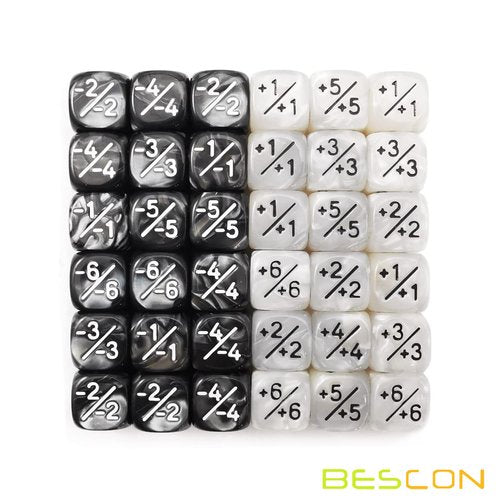 36pcs 12mm Positive & Negative Dice Counters Set, Small Token Dice Compatible with MTG, CCG, Card Games
