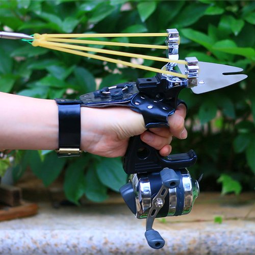 Fishing Slingshot Set for Outdoor Hunting - Versatile Slingshot with Stainless Steel Reel, Fish Darts, and Line Slot Plate, Switchable Between Fishing and Regular Modes