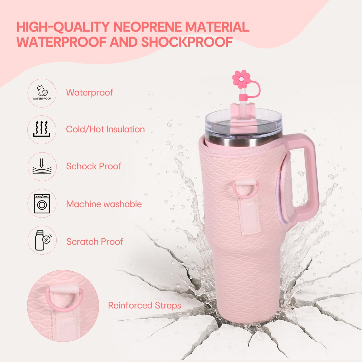 &And Per Se Water Bottle Shoulder Bag for Women, Neoprene Carrier with Phone Pocket & Pink Charm, Adjustable Crossbody Strap Fits Stanley 30oz Tumblers, Gift for Her (Pink)