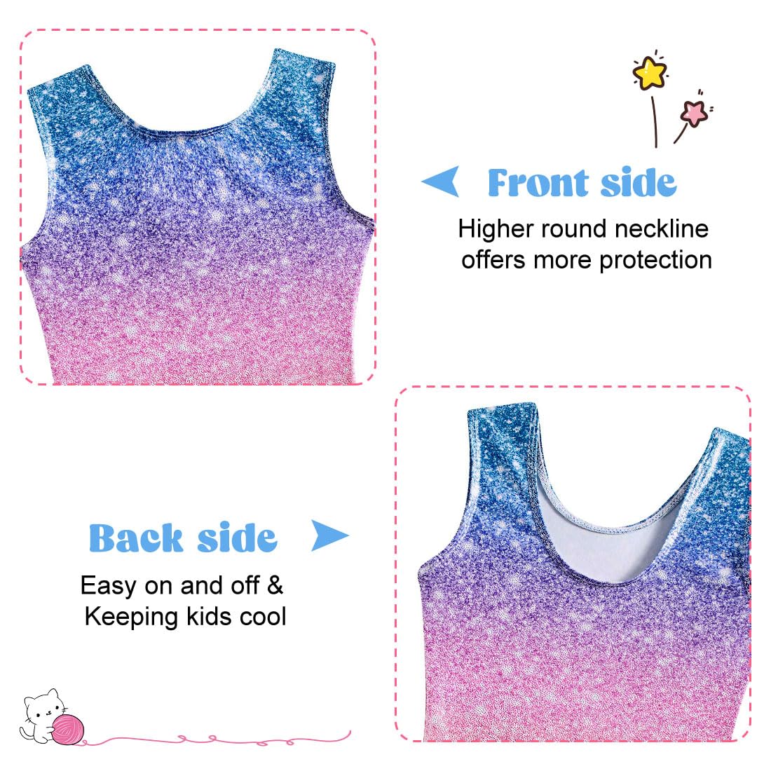 Funnycokid Gymnastics Leotards for Girls Dance Outfits Unitard Sparkly Clothes with Shorts, diamond rainbow, 5-6 Years