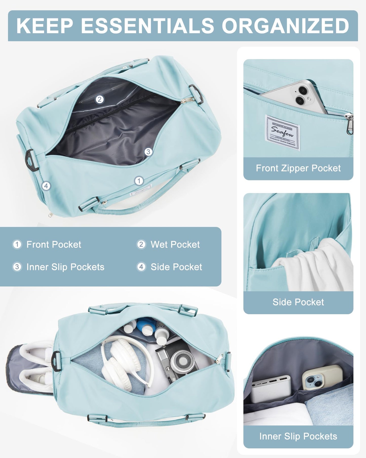 Gym Bag Womens Mens with Shoes Compartment and Wet Pocket Travel Duffel Bag for Women for Plane Sport Gym Tote Bags with Toiletry Bag Waterproof Weekend Overnight Carry on Bag Hospital Holdalls
