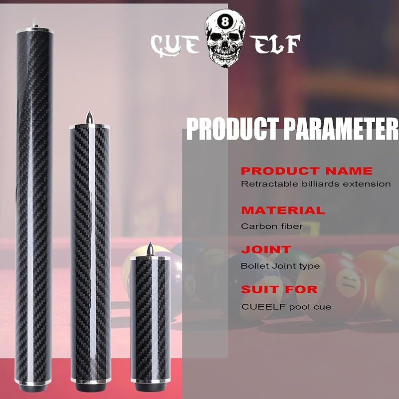CUEELF 8-Inch Pool Cue Extension – Carbon Fiber Billiard Stick Extension (Variation: 8inch-extension)