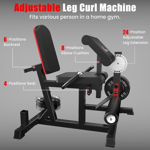 Leg Extension and Curl Machine, Lower Body Special Leg Machine, Seated Leg Extension and Bicep Curl Machine for Home Gym, Adjustable Seat & Backrest and Elbow Cushion (Black&Red)