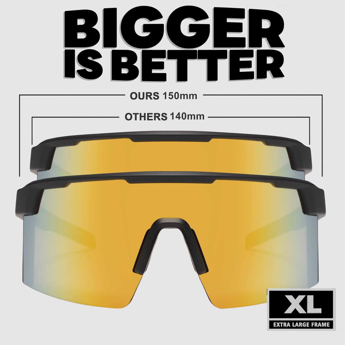 WISTON XL Z87 Sunglasses for Big Wide Heads Men Women,TR90 Ultralight UV400 Protection Sun Glasses Z8224 Black Frame/Gold Lens Polarized