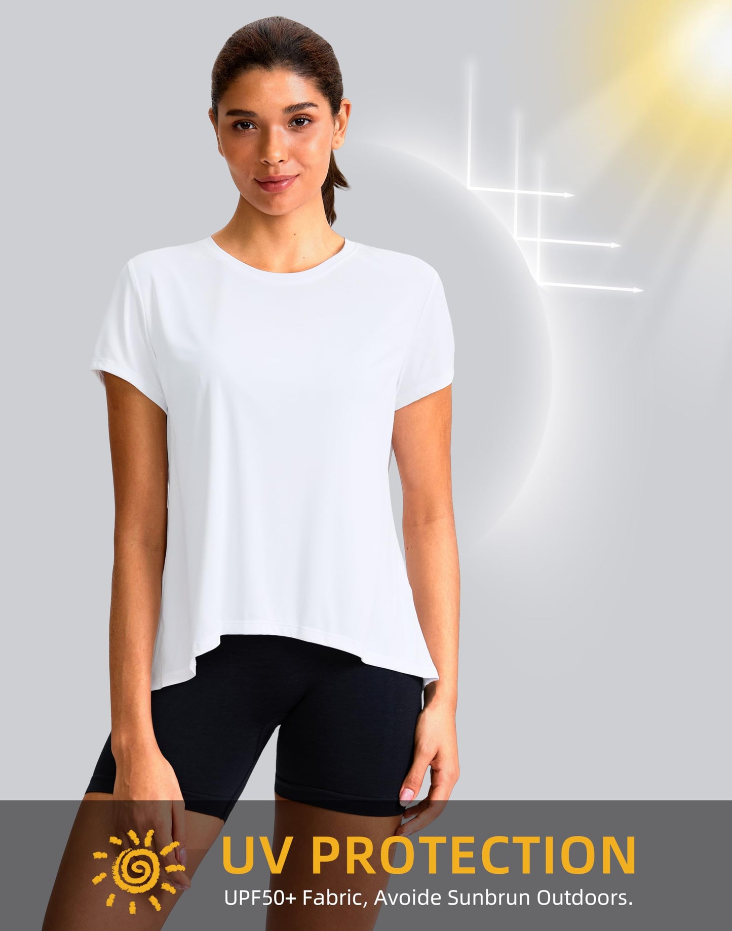 SANTINY Short Sleeve Workout Tops for Women Loose Yoga T-Shirts Sun Protection Breathable Running Athletic Tee Shirts (White_XL)