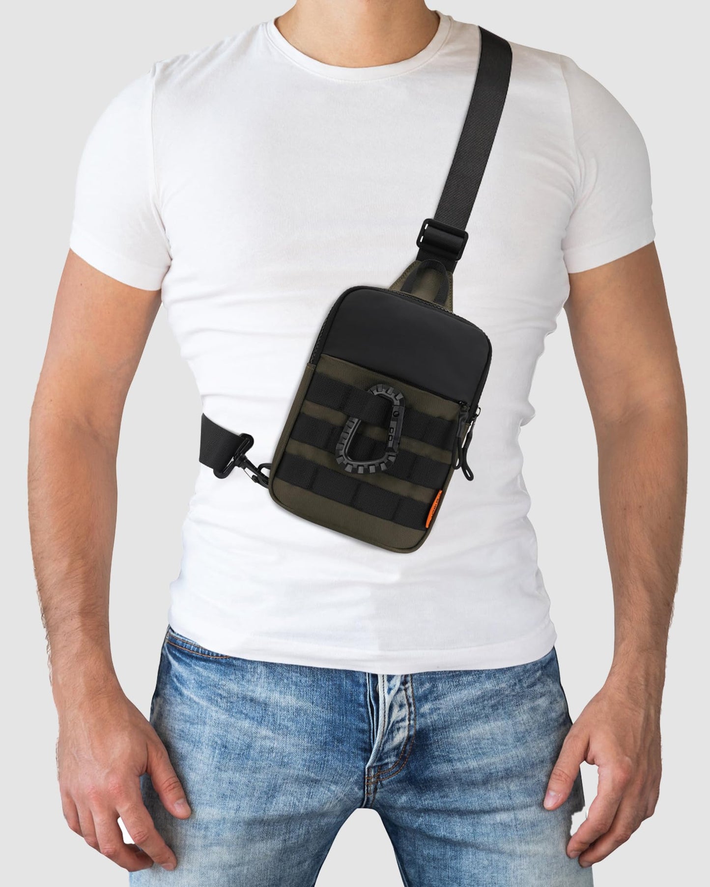 Peicees Small Anti Theft Sling Bag for Men, Tactical Inspired Waterproof EDC Mini Crossbody Chest Bag for Travel Work Sport