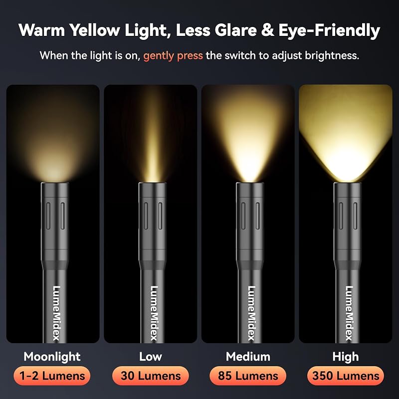 Rechargeable Pocket EDC Flashlight Pen Light - 4 Brightness Modes, 5.28" Slim Aluminum