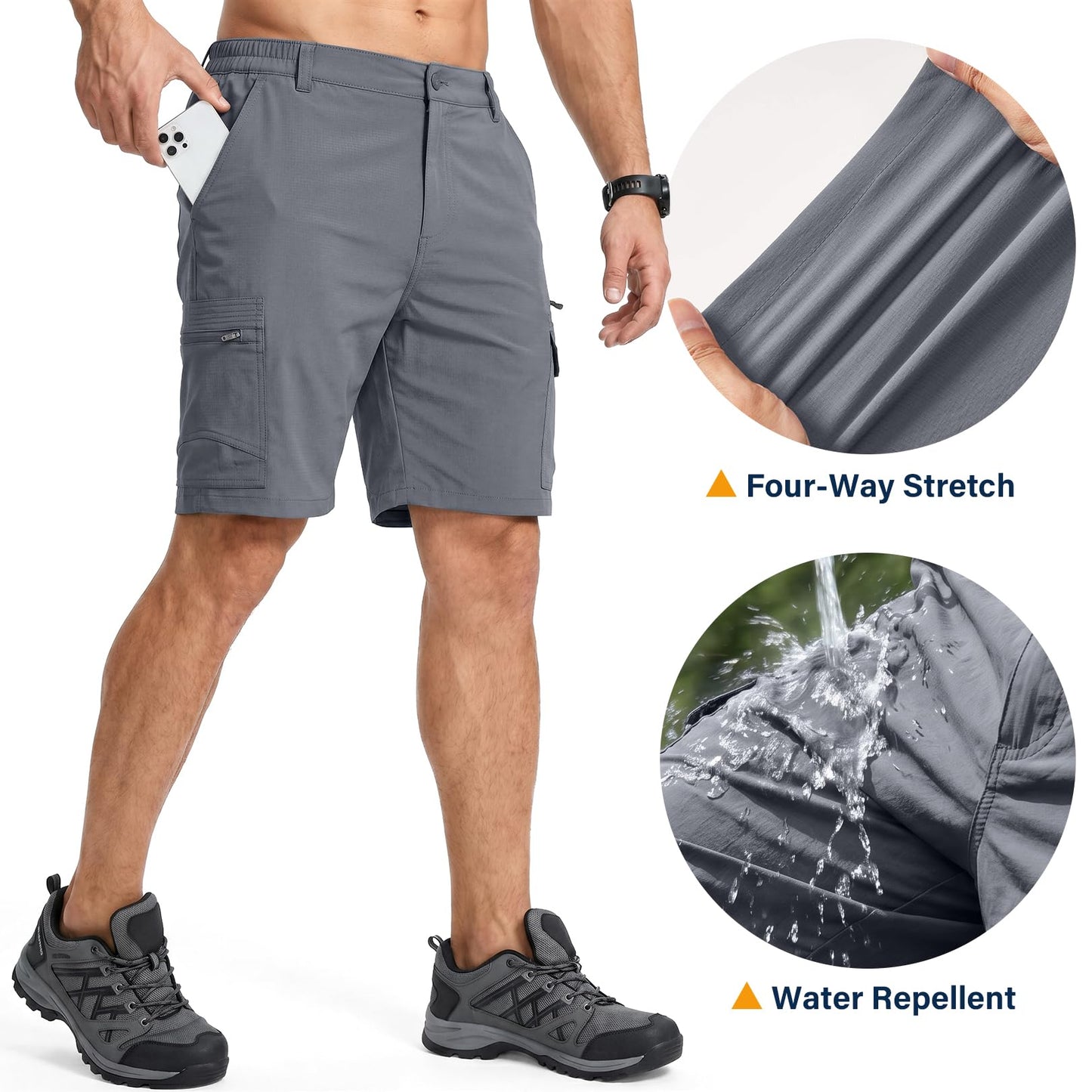 Jessie Kidden Mens Outdoor Casual Expandable Waist Lightweight Water Resistant Quick Dry Fishing Hiking Shorts (6222-Grey, 42)