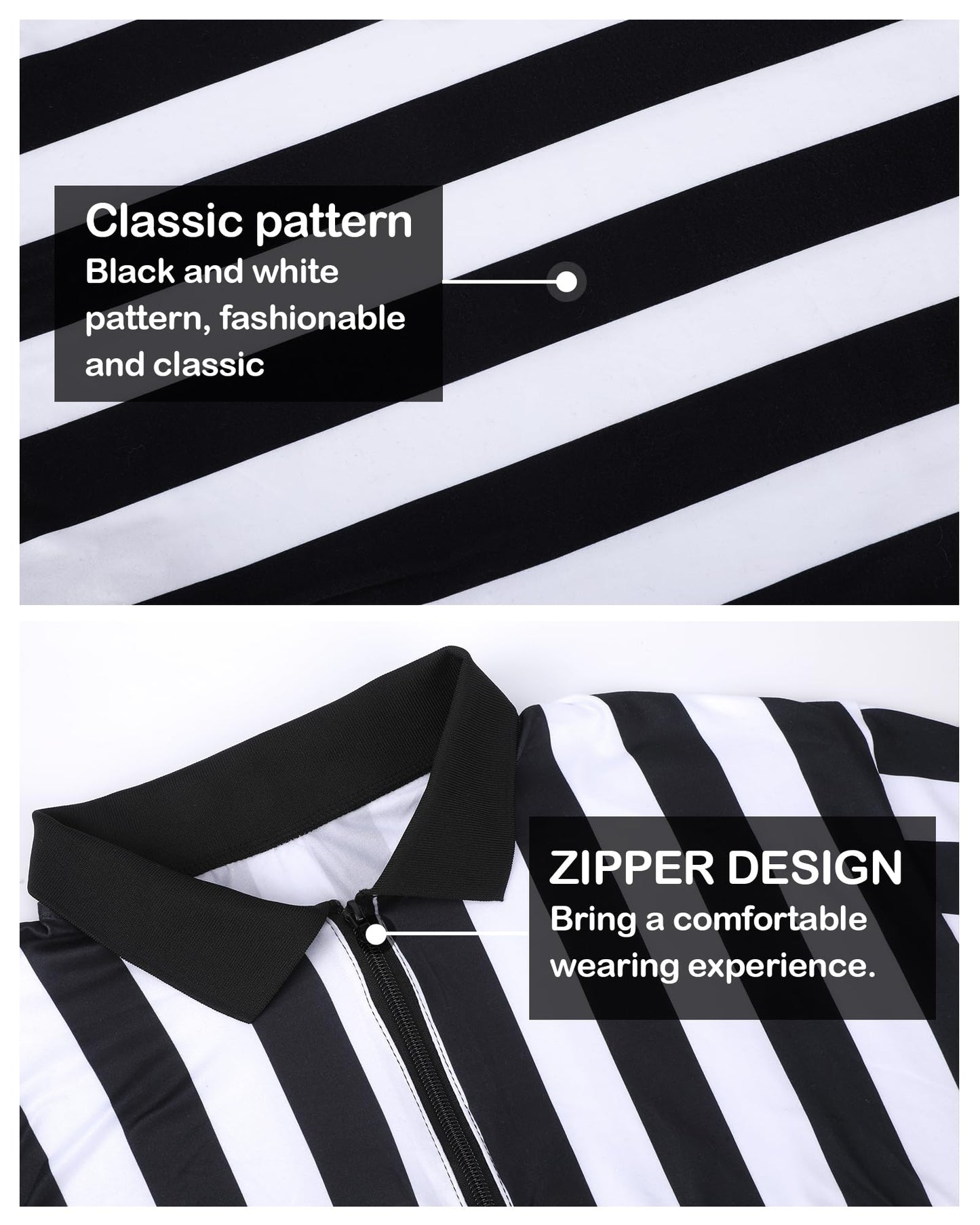 Vivrerizo Referee Shirt Costume Set - 4 Pcs Black and White Striped Ref Jersey Yellow Penalty Flag and Whistle for Halloween Umpire Football Soccer Costume Cosplay