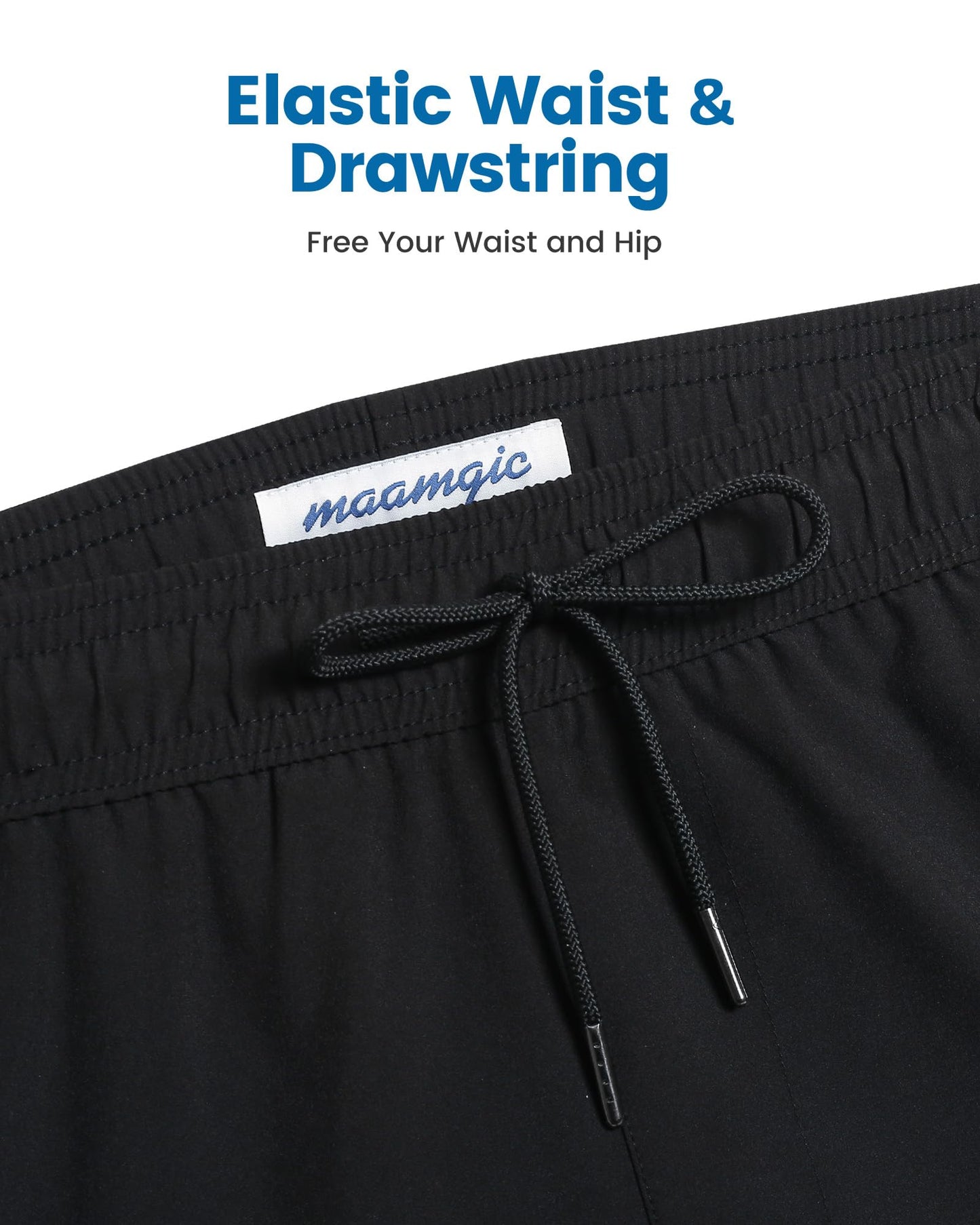 maamgic 5inch Mens Swimming Trunks with Compression Liner 2-in-1 Swim Trunks Stretch Quick Dry Swim Shorts Zipper Pockets Black and Black Large