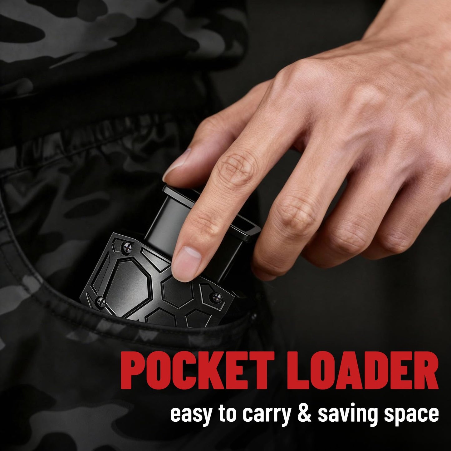 Jevuoyee Universal Speed Loader for 9mm & .40 SW - 2-Step Rapid Magazine Loader Compatible with Glock 17/19/22/23/26/34/45/47 & More, Effortless & Jam-Free Reloading, Perfect Shooting Gift (Black)