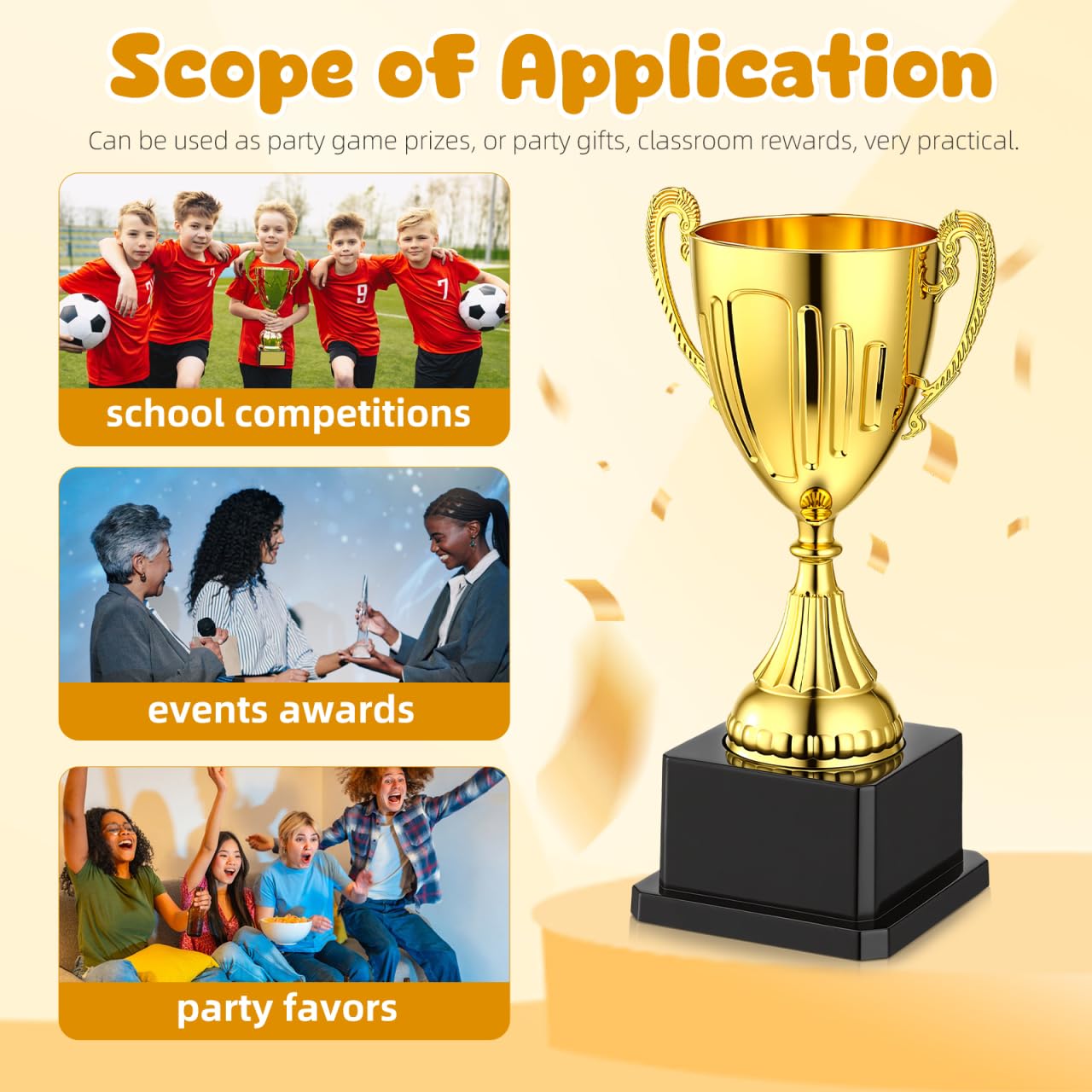 SEWACC Mini Trophy Cup, Plastic Golden Award Trophy with Black Base, Party Favor for Rewards, Winning Prizes, Party Favors, 7.48X3.07 Inch