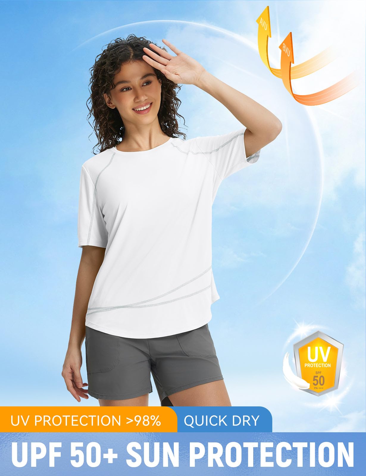 baleaf Women's UPF 50+ Sun Protection Shirt Quick Dry Lightweight UV Shirt Short Sleeve for Running Hiking Travel Workout White XL