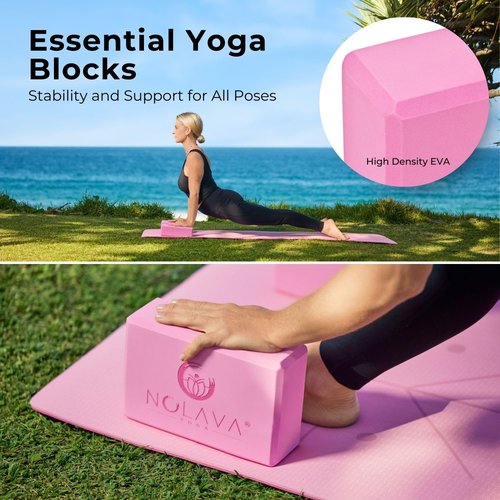 NOLAVA 6-Piece Pink Yoga Mat Set – Non-Slip Mat with Matching Kneeling Pad, Blocks, Strap & Slap Band – Complete Yoga Kit for Home Workouts & Beginners