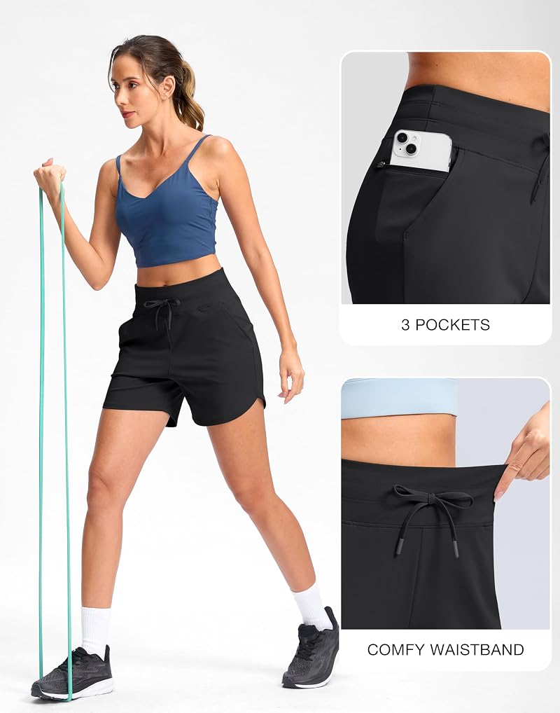 5" Athletic Running Shorts with Zip Pockets – High Waist, Quick-Dry, 19% Elastane (Variation: Black, Medium)