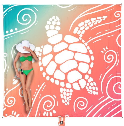 WEKAPO Beach Blanket Waterproof Sandproof Oversized Extra Large Sand Free Beach Mat with Stakes, Storage Bag - Essentials for Outdoor Beach, Picnic (Sea Turtle, 11 X 9 FT (1~10 Person))