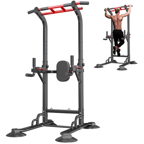 SogesPower Power Tower Pull Up Bar Station, Adjustable Height Pull Up Bar Stand for Home Gym, Multi-Function Pull Up Dip Station Dip Bar Strength Training Fitness Equipment, 500LBS, Black