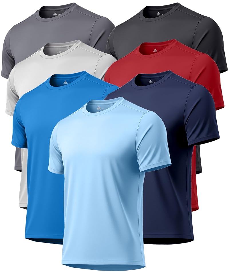 ZITY 7-Pack UPF 50+ Men’s Rash Guard Swim Tee Shirt - Light/Dark Blue, Burgundy, Grey - Quick-Dry Sun Protection