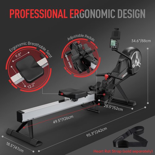 Rowing Machine for Home JOROTO Air Magnetic Rowing Machines for Home Foldable with 49.5" Rail, Backlit Monitor, Bluetooth, App Supported, Tablet Holder Rower Machine
