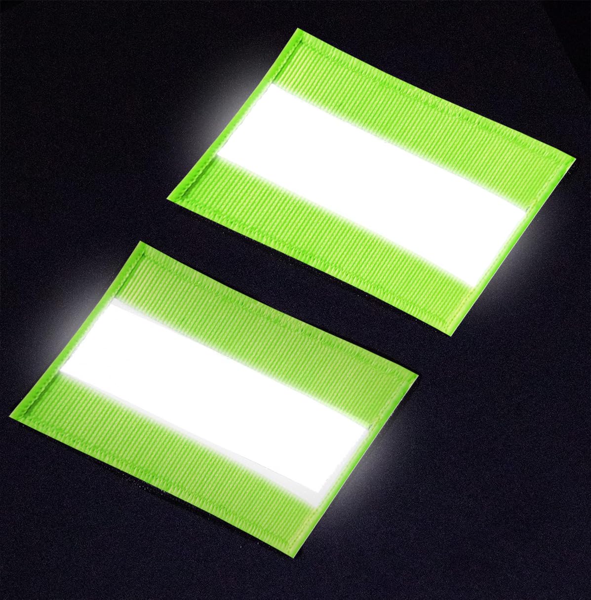 2pcs Reflective Safety Patches Hook and Loop Reflective Patch for Night Sports, Labor Wear, Rain Jackets, Hikers, Dog Vest, Firefighter Rescue Police（Strip-Shaped, Green）