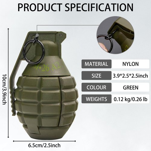 Disratw M26A2 Airsoft Grenade Toys 2pcs Tactical Grenade Plastic CS Battle Game Toy Hand Grenades Pull Ring Toys Role Play Model Prop for Age 14+ (Green)