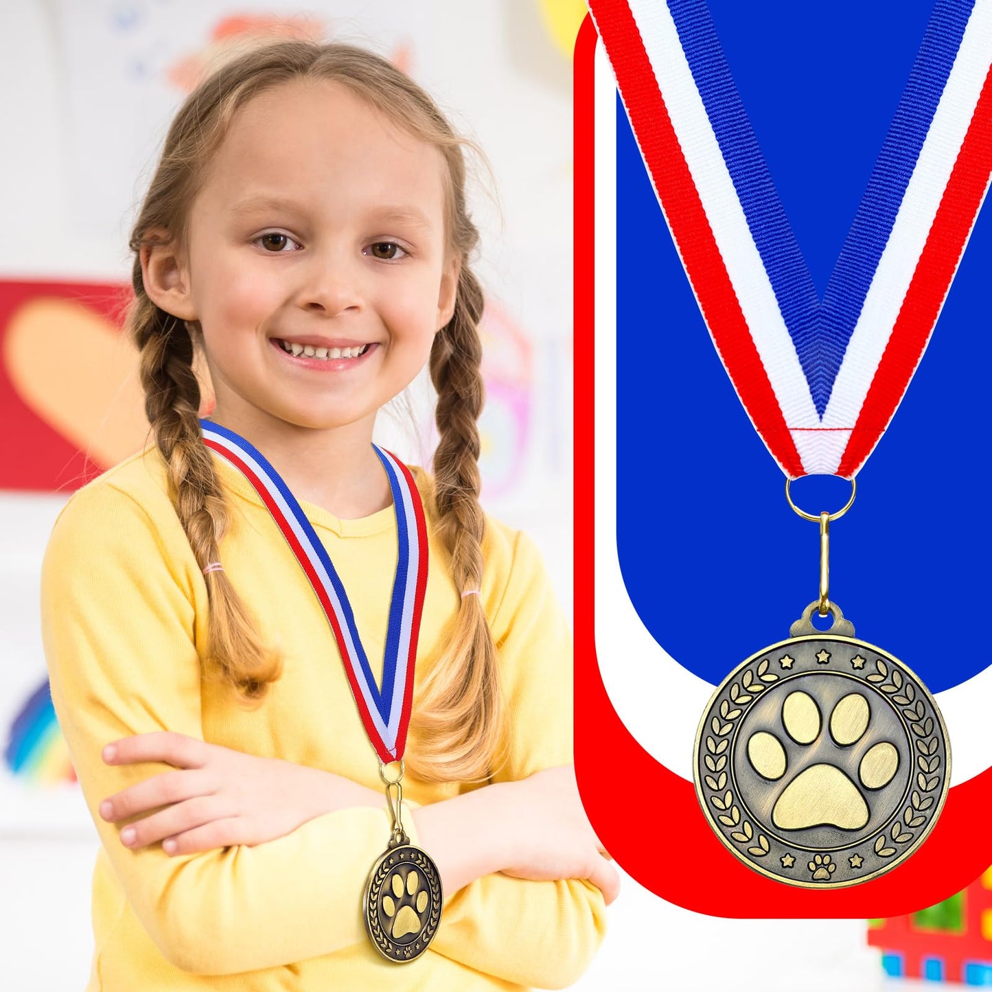 Quelay 30 Pcs 2'' Gold Medals for Awards,Winner Encourage Team Participation for Kids Adults Trophy Award Prize Gift Competitions Graduation Party(Paw Print Medals)