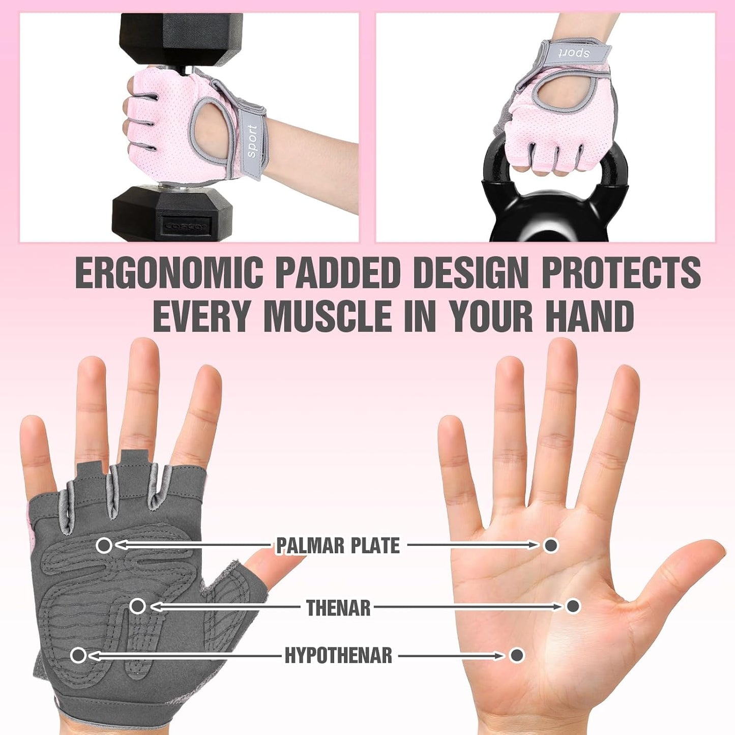 1 Pair Workout Gloves for Women Gym Breathabl Weight Lifting Gloves Women Fitness Female Full Protection Glove for Gym Exercise Cycling Pull Climbing Rowing with Excellent Grip and Cushion Pads (Pink)