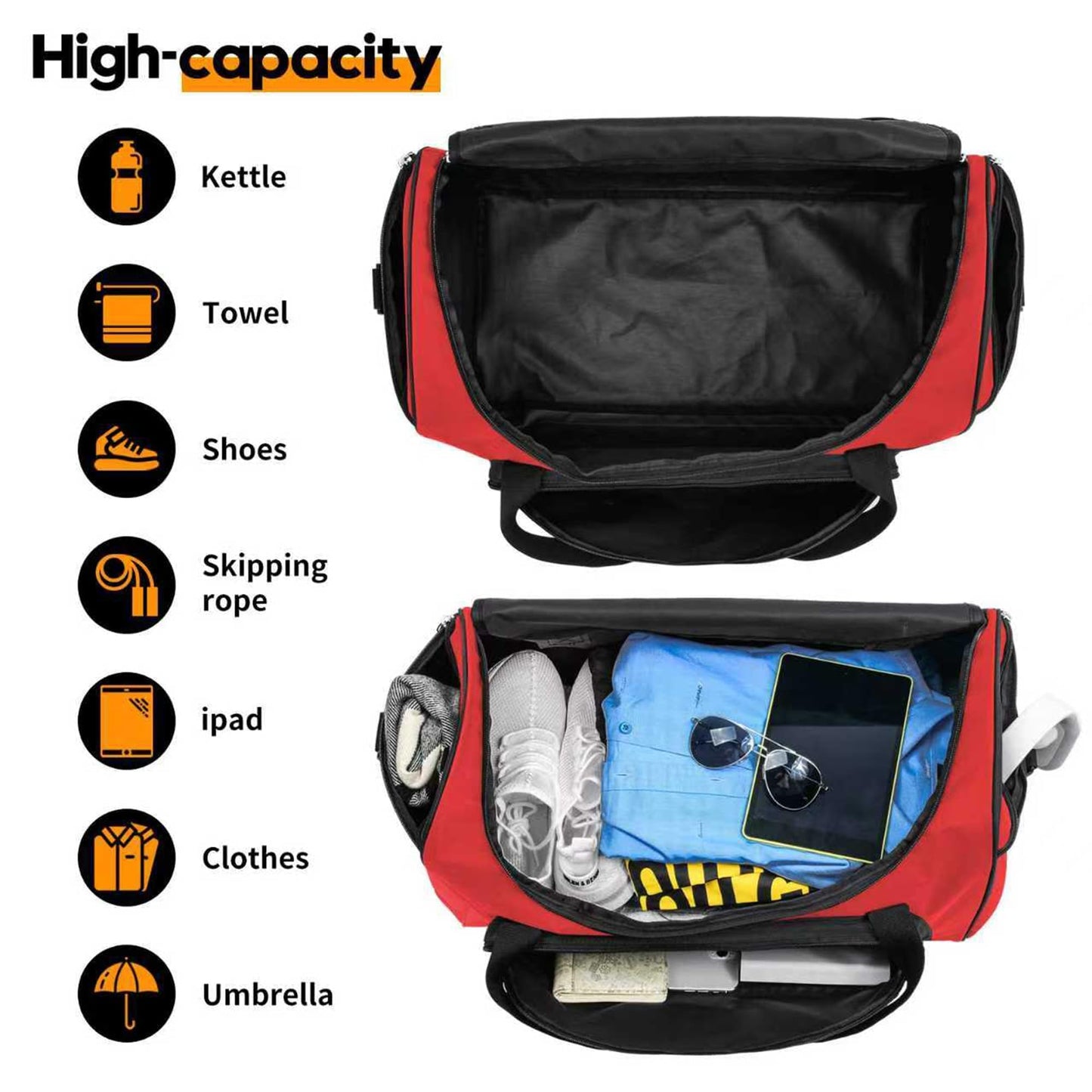 Uarition Gym Duffle Bag for Women - 50L Red Large Duffel Bags for Sports, Workout, Traveling, Durable Heavy Duty Duffel Gear Bag